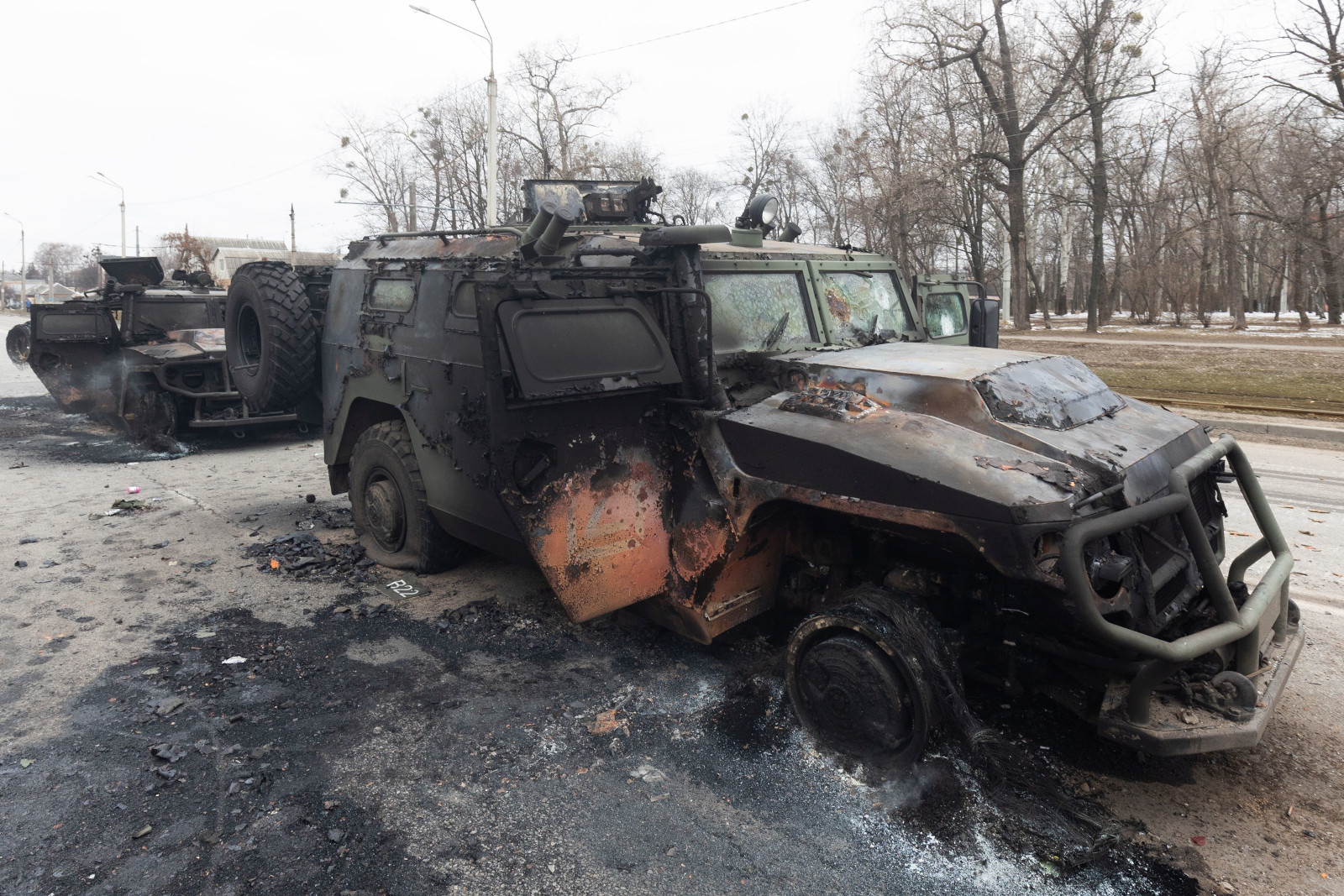 Schwere Gefechte im Stadtgebiet der Millionenstadt Charkiv im Nordosten der Ukraine am 28.Februar 2022.