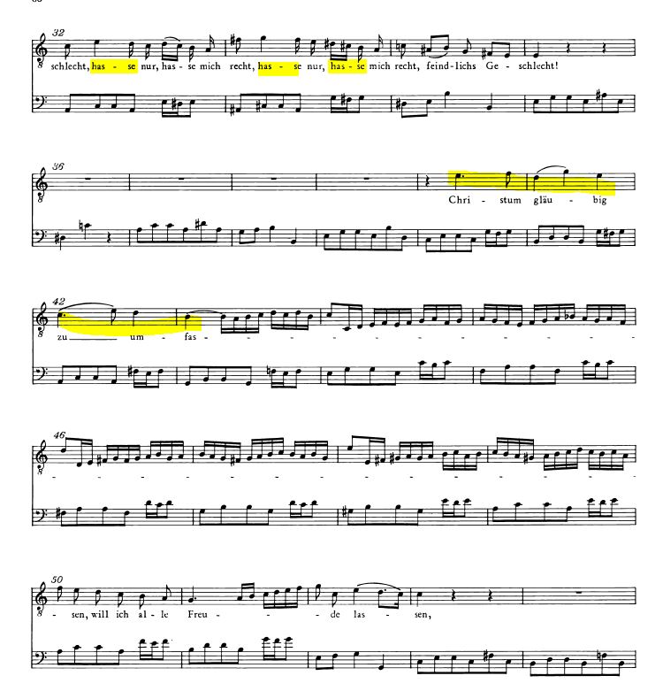 Ausschnitt aus der Tenorarie „Hasse mich, hasse nur recht“ aus der Kantate BWV 76 (Neue Bachausgabe).