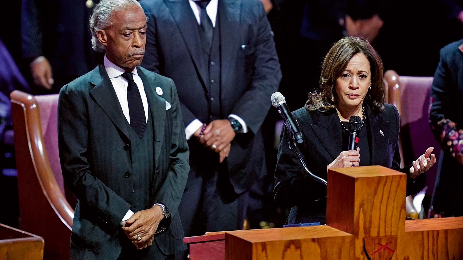 Vizepräsidentin Kamala Harris in einer Kirche bei einer Beerdigung im Februar 2023 in Memphis.