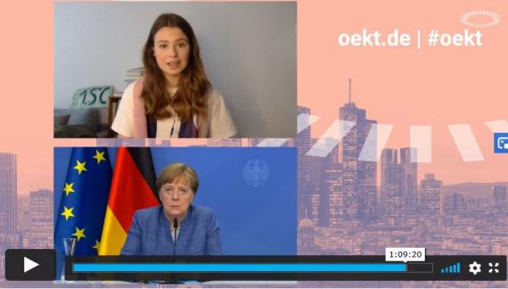 Screenshot vom OEKT: Luisa Neubauer und Angela Merkel