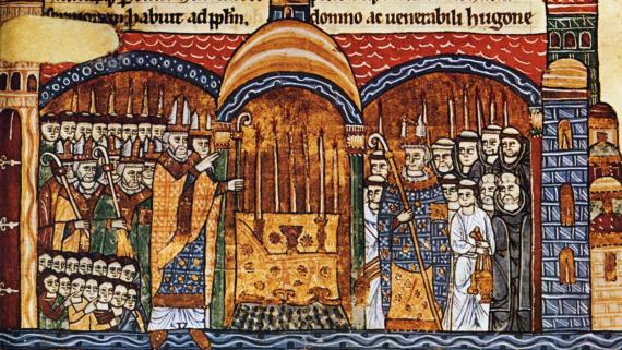 Die Weihe des großen Altars in der Abtei von Cluny im 10. Jahrhundert nach einer zeitgenössischen Miniatur.