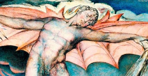 Gemälde von William Blake: Satan schlägt Hiob mit eiternden Beulen