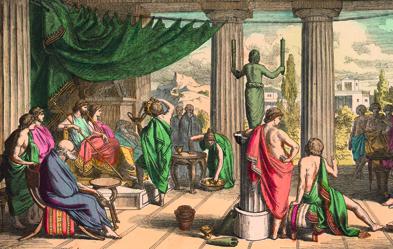 So sah man im 19. Jahrhundert die Muße im antiken Griechenland: „Königliche Hofhaltung“, Holzstich von Heinrich Leutemann (1868). Foto: akg-images