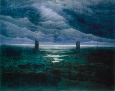 Caspar David Friedrich: Mond hinter Wolken über dem Meeresufer (Meeresküste bei Mondschein), 1836.