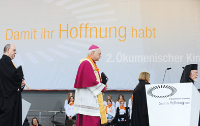 Spitzenvertreter der Protestanten, Katholiken und Orthodoxen vor zwei Jahren beim Ökumenischen Kirchentag in München. Foto: dpa/Andreas Gebert