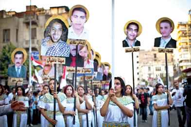 Im vergangenen Oktober erinnerten Koptinnen in Kairo an ihre ermordeten Glaubensgenossen. Foto: Virginie Nguyen Hoang/Wostok Press