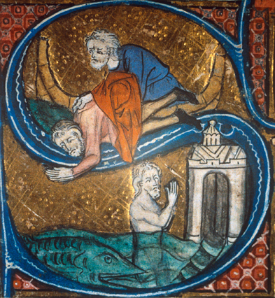 Jona und der Wal. Malerei aus einer Bibelhandschrift der Bodleian Library in Oxford/England aus dem 14. Jahrhundert. Foto: epd