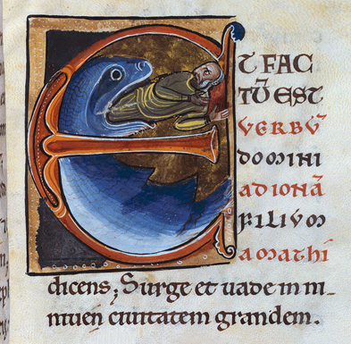 Jona und der Wal - französische Bibelinitiale aus dem 12. Jahrhundert. Foto: epd